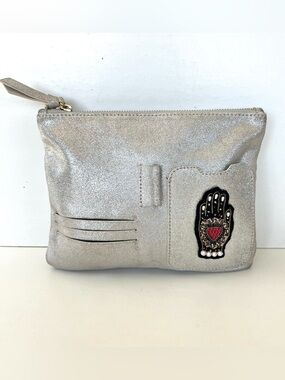 ANTHROPOLOGIE Shimmer Faux Leather Hamsa Charm Pouch Makeup Bag Cosmetic Bag